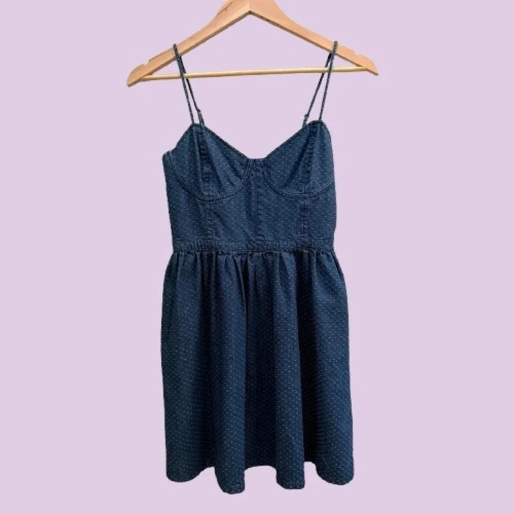 Free People Polka Dot Denim Bustier Mini Dress Indigo Blue XS - Picture 3 of 6